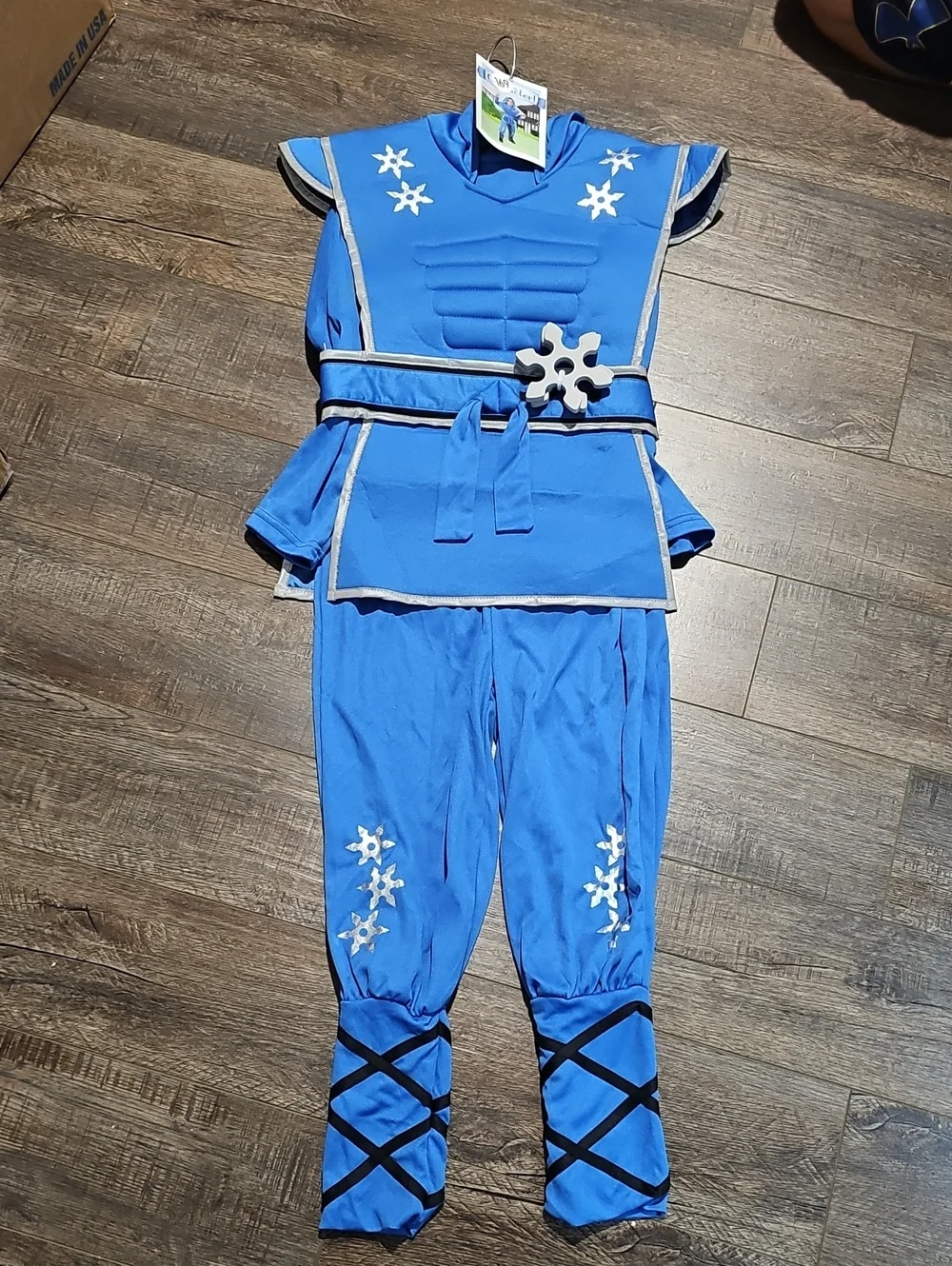 Blue Ninja Warrior Kids 7/8 Costume with Hood And Stars New With Tags